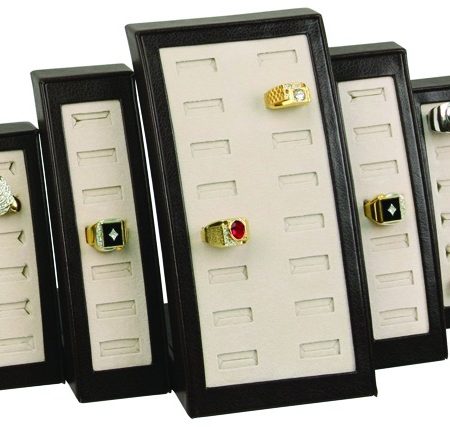 40 Slot Ring Display Brown Leather Trim