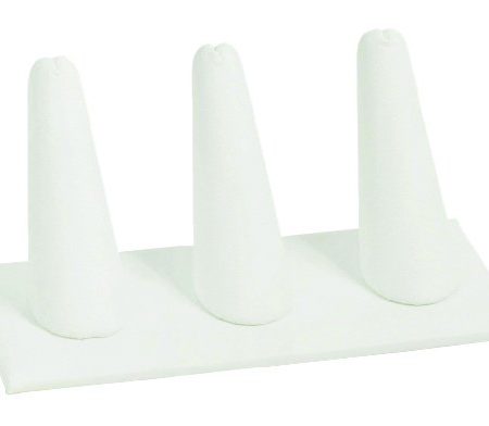 3 Finger Ring Display White Faux Leather