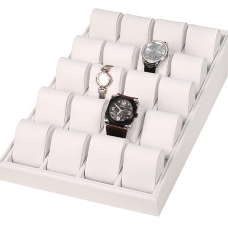 20pc White Faux Leather Angle Watch Disp