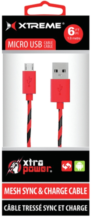6ft Braided Mesh Micro USB Cable Red/Blk