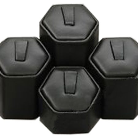 4pc Hex Leatherette Ring Stands Black