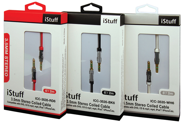 iStuff 3.5mm Stereo Coiled Cable 6ft Blk