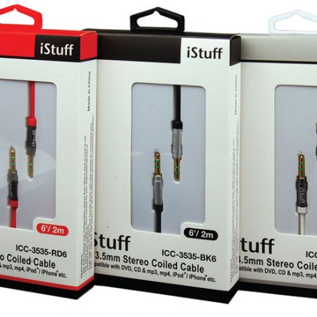 iStuff 3.5mm Stereo Coiled Cable 6ft Wht