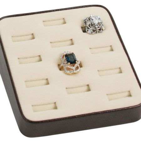 12Slot Ring tray-dark brown/beige suede