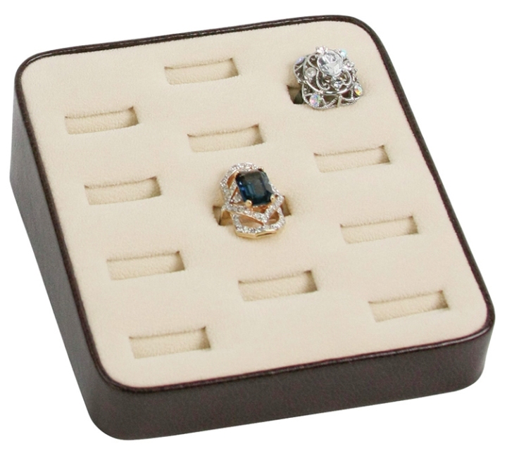 12Slot Ring tray-dark brown/beige suede