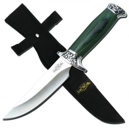 Green Wood Handle 10in Hunting Knife