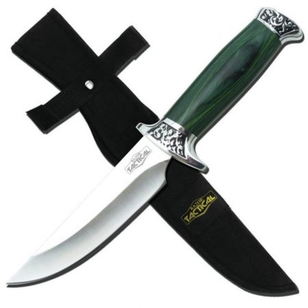 Green Wood Handle 10in Hunting Knife