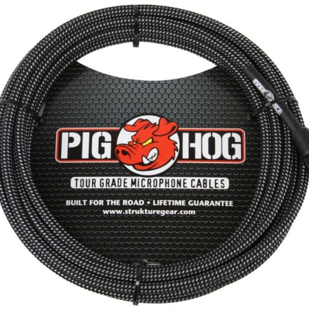 PIG HOG BLACK & WHITE WOVEN MIC CABLE, 20FT XLR