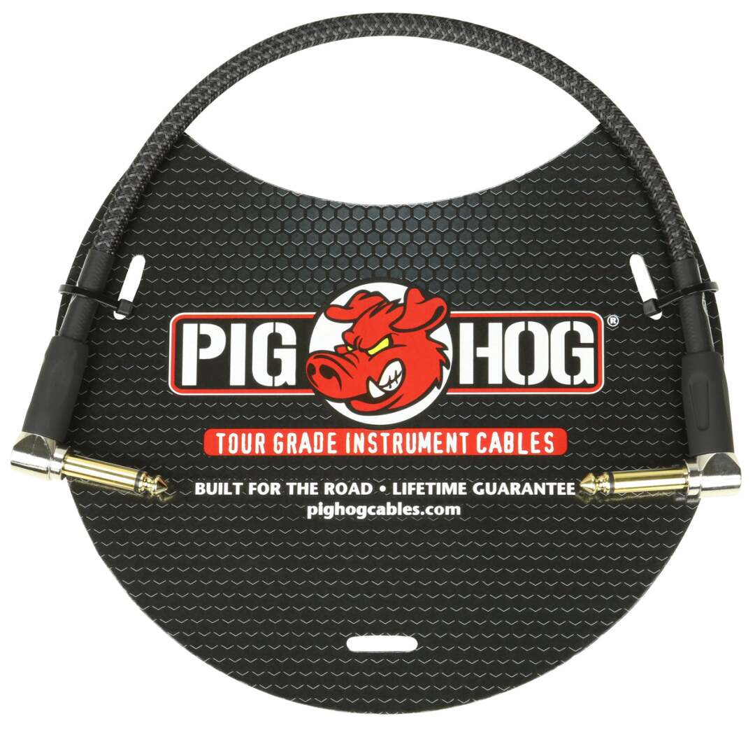 PIG HOG "BLACK WOVEN" 1FT RIGHT ANGLED PATCH CABLE