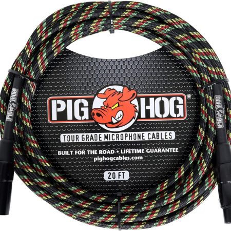 PIG HOG RASTA STRIPE  WOVEN MIC CABLE, 20FT XLR