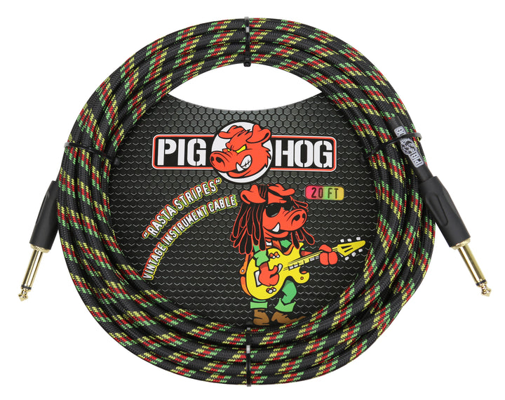 Pig Hog PCH20 Instrument Cable - Rasta Stripes