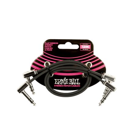 Ernie Ball P06405 Flat Ribbon Stereo Patch Cable 12in - Black - 2 Pack