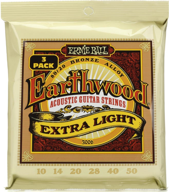 Earthwood Phosphor Bronze Acoustic Guitar Strings 10-50 Extra Light 3pk