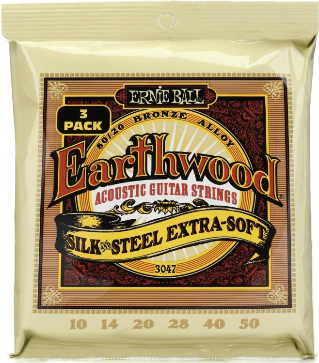 Earthwood Phosphor Bronze Acoustic Guitar Strings 10-50 Extra Soft 3pk