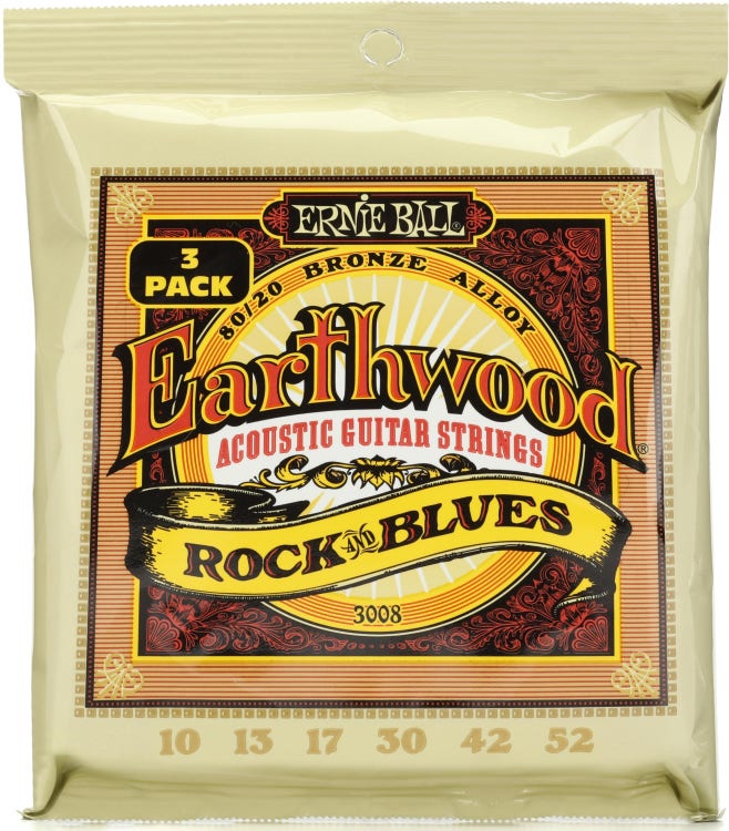 Earthwood Phosphor Bronze Acoustic Guitar Strings 10-52 Rock & Blues 3pk