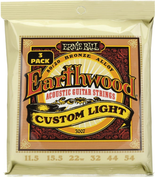 Earthwood Phosphor Bronze Acoustic Guitar Strings 11.5-54 Custom Light 3pk