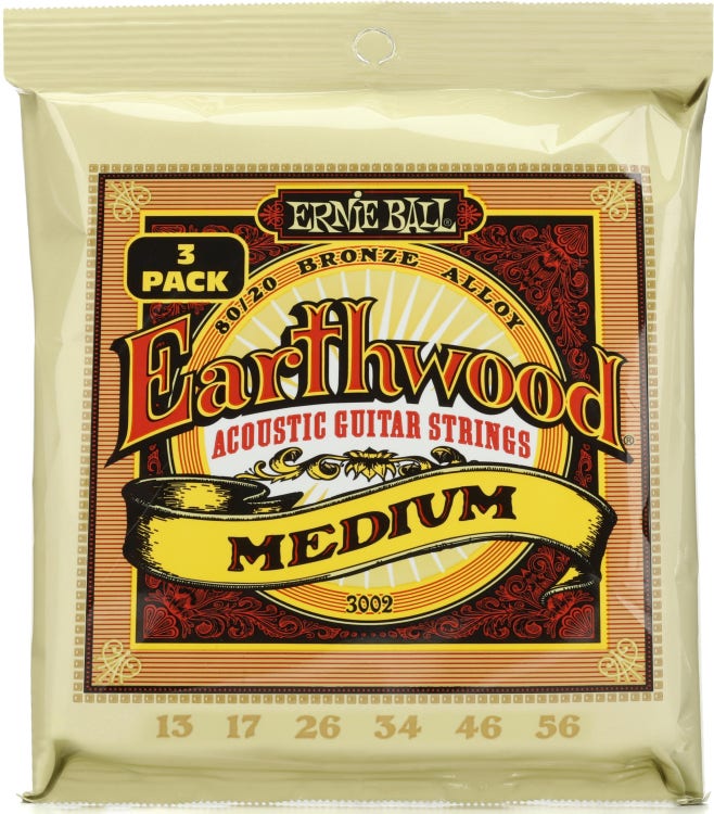 Earthwood Phosphor Bronze Acoustic Guitar Strings 13-56 Medium 3pk