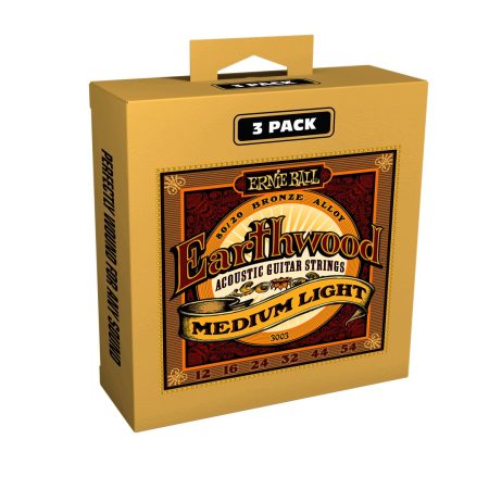 Earthwood Phosphor Bronze Acoustic Guitar Strings 12-54 Med Light 3pk