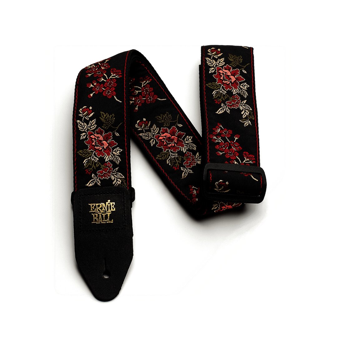 Red Rose Jacquard Guitar Strap