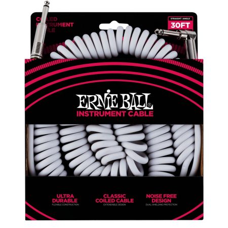 30' Coiled Straight / Angle Instrument Cable - White