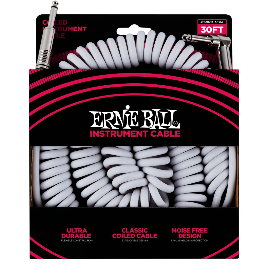 30' Coiled Straight / Angle Instrument Cable - White