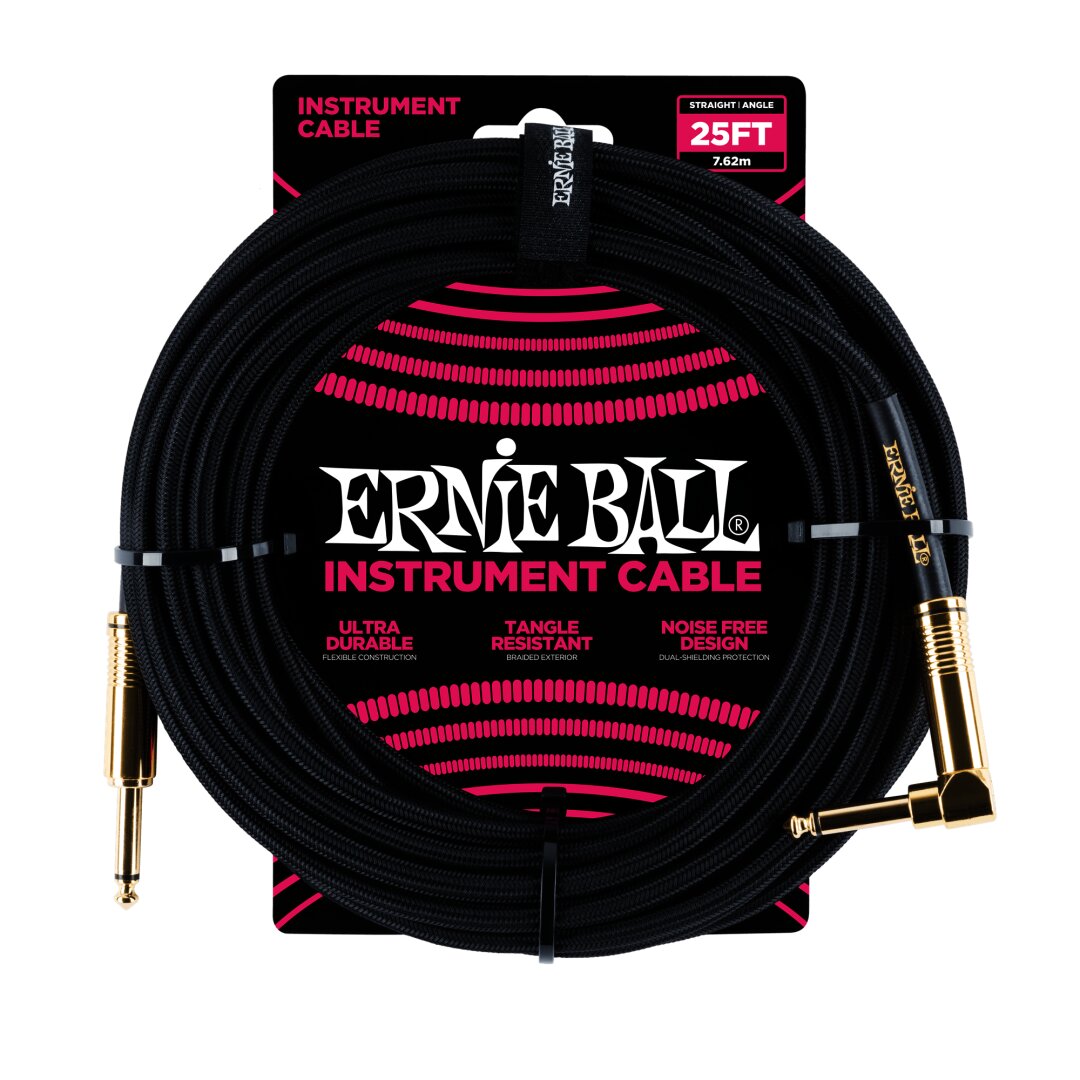 25' Braided Straight / Angle Instrument Cable - Black