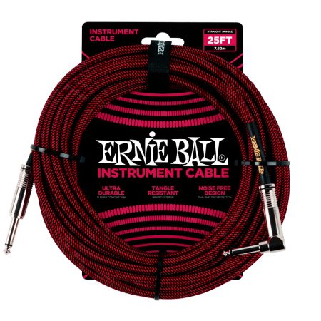 25' Braided Straight / Angle Instrument Cable - Black / Red