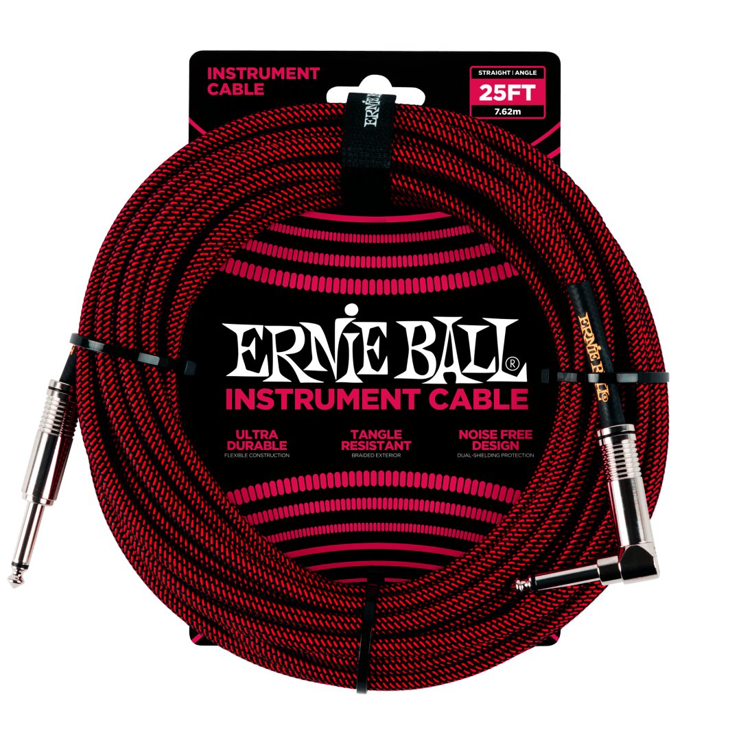 25' Braided Straight / Angle Instrument Cable - Black / Red