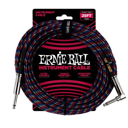 25' Braided Straight / Angle Instrument Cable - Black / Red / Blue / W