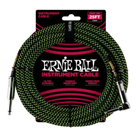 25' Braided Straight / Angle Instrument Cable - Black / Green