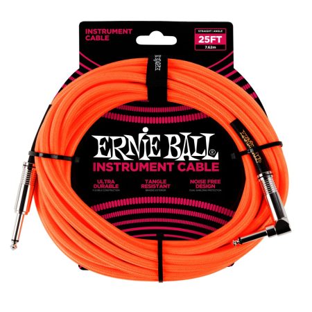 25' Braided Straight / Angle Instrument Cable - Neon Orange