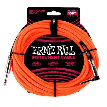 10' Braided Straight / Angle Instrument Cable - Neon Orange
