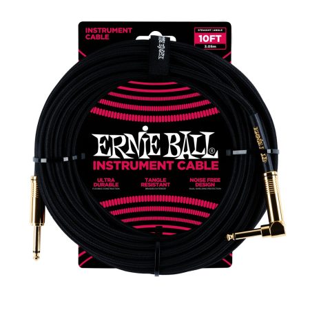 10' Braided Straight / Angle Instrument Cable - Black