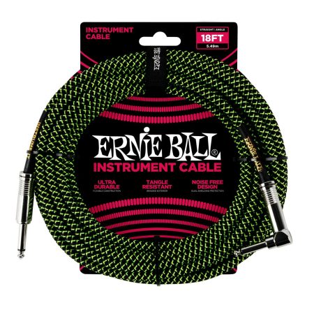 18' Braided Straight / Angle Instrument Cable - Black / Green