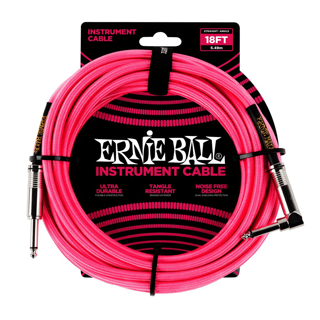 18' Braided Straight / Angle Instrument Cable - Neon Pink