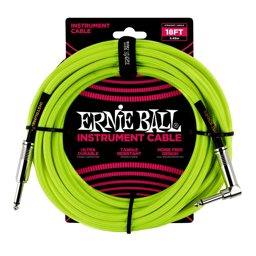 18' Braided Straight / Angle Instrument Cable Neon - Yellow