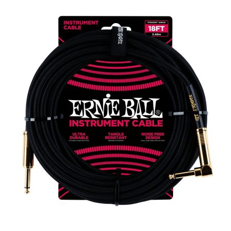 18' Braided Straight / Angle Instrument Cable - Black