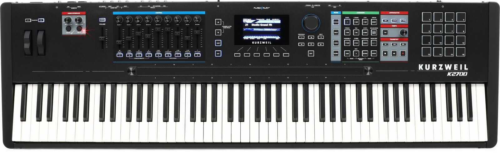Kurzweil K2088 88-Key V.A.S.T. Synthesizer Workstation fully-weighted, hammer-action with velocity and pressure (aftertouch) sensitive adjustable keys (Fatar TP/40L) Mac OS X, Windows compatible